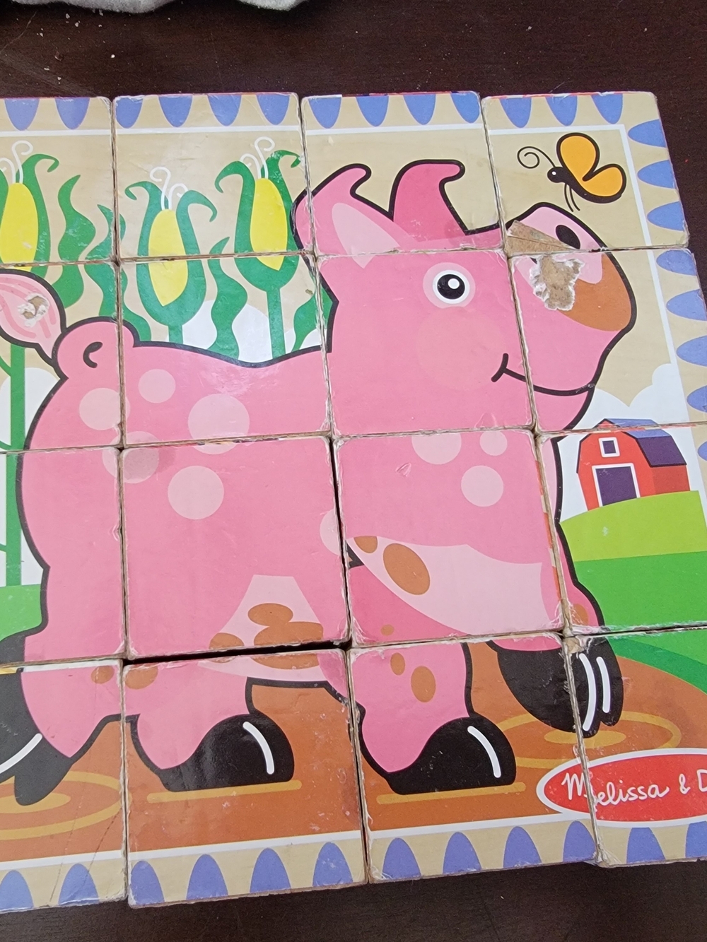 Melissa & Doug Pink Farm Animal Wooden Puzzle Blocks